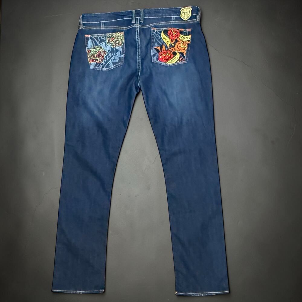 Pepe Jeans Dark Wash Jeans Womens Straight Rose Embroidered 5 Pocket Denim Sz 34